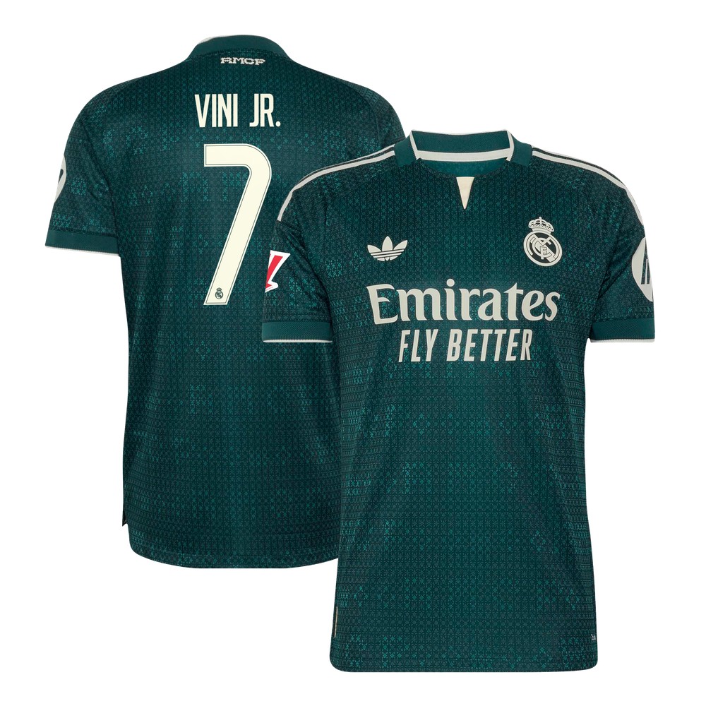 Vini Jr. Real Madrid 2026/27 Away Athletic Fit Jersey Green - front and back view