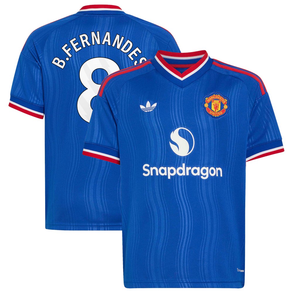 Bruno Fernandes Manchester United Youth 2026/27 Away Fan Jersey Royal - front and back view