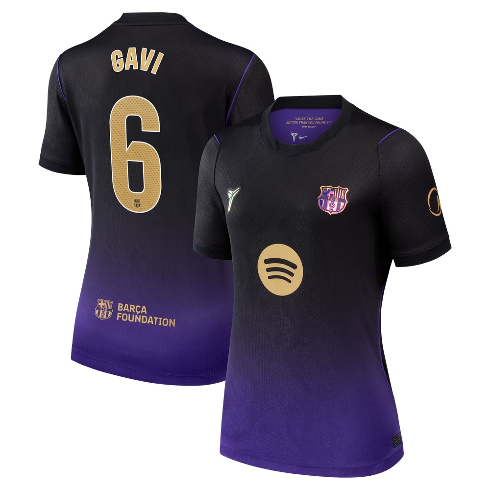 Gavi Barcelona Women's 2026/27 Away Stadium Fan Jersey Purple - front and back view