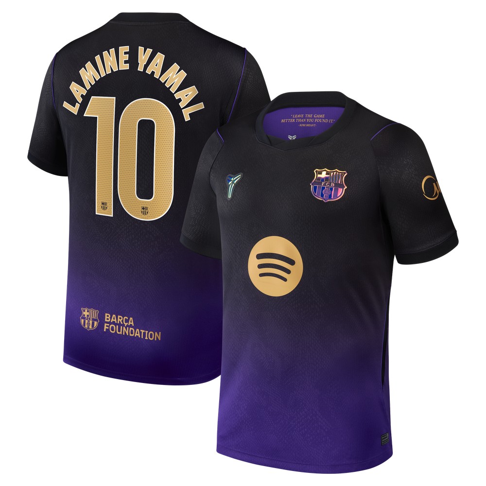 Lamine Yamal Barcelona 2026/27 Away Stadium Fan Jersey Purple - front and back view