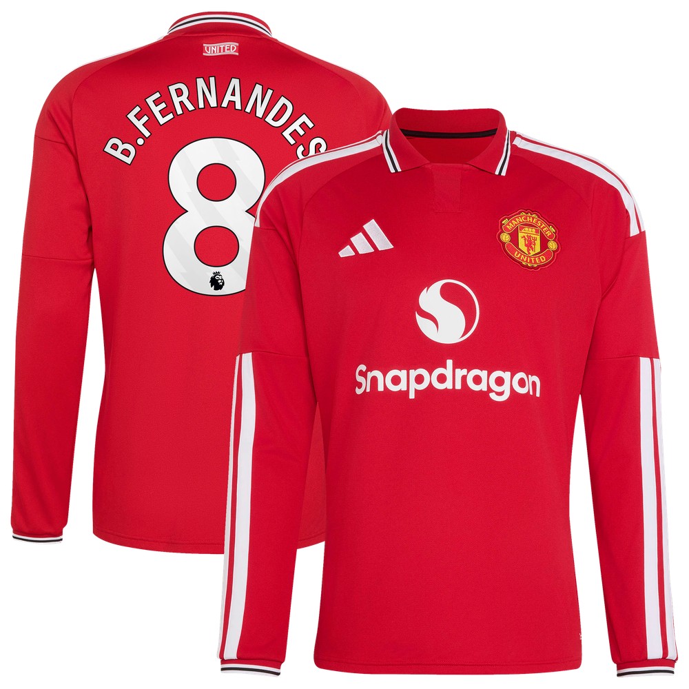 Bruno Fernandes Manchester United 2026/27 Home Fan Long Sleeve Jersey Red - front and back view