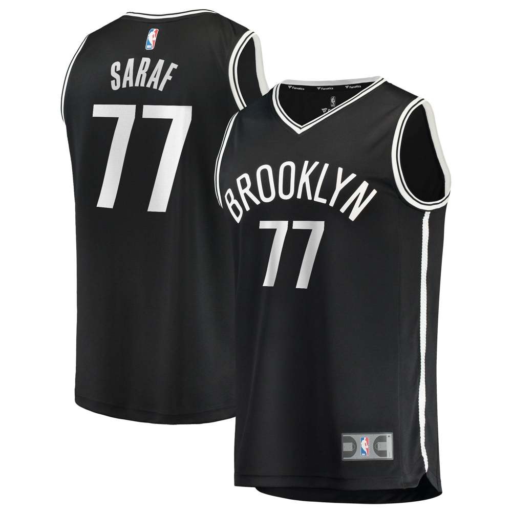 Ben Saraf Brooklyn Nets Youth Essential Fan Jersey Black Icon - front and back view