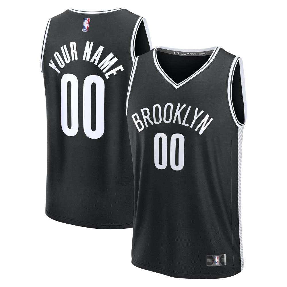 Brooklyn Nets Essential Custom Jersey Icon Black - front and back view