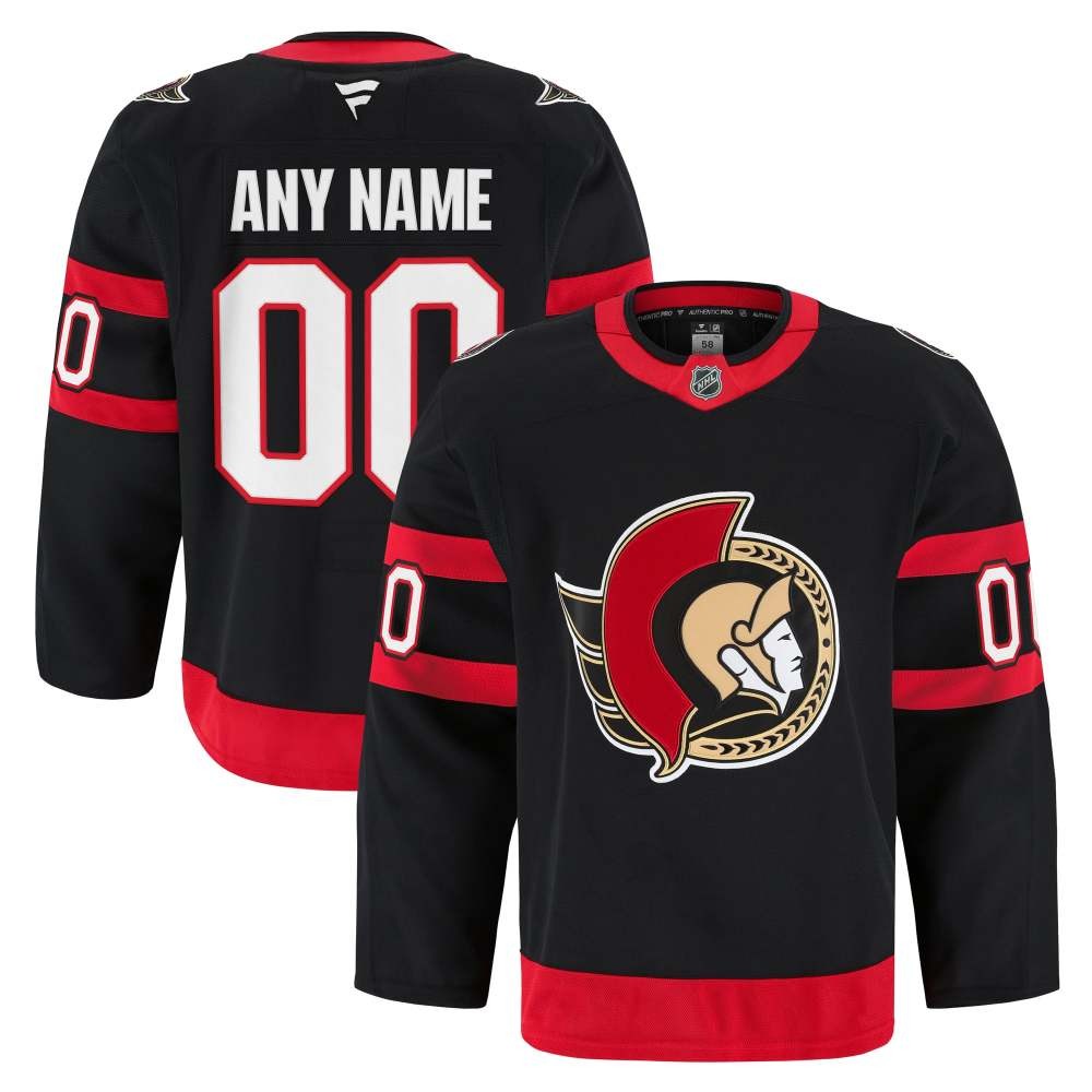 Ottawa Senators Home Athletic Fit Pro Custom Jersey Black - front and back view