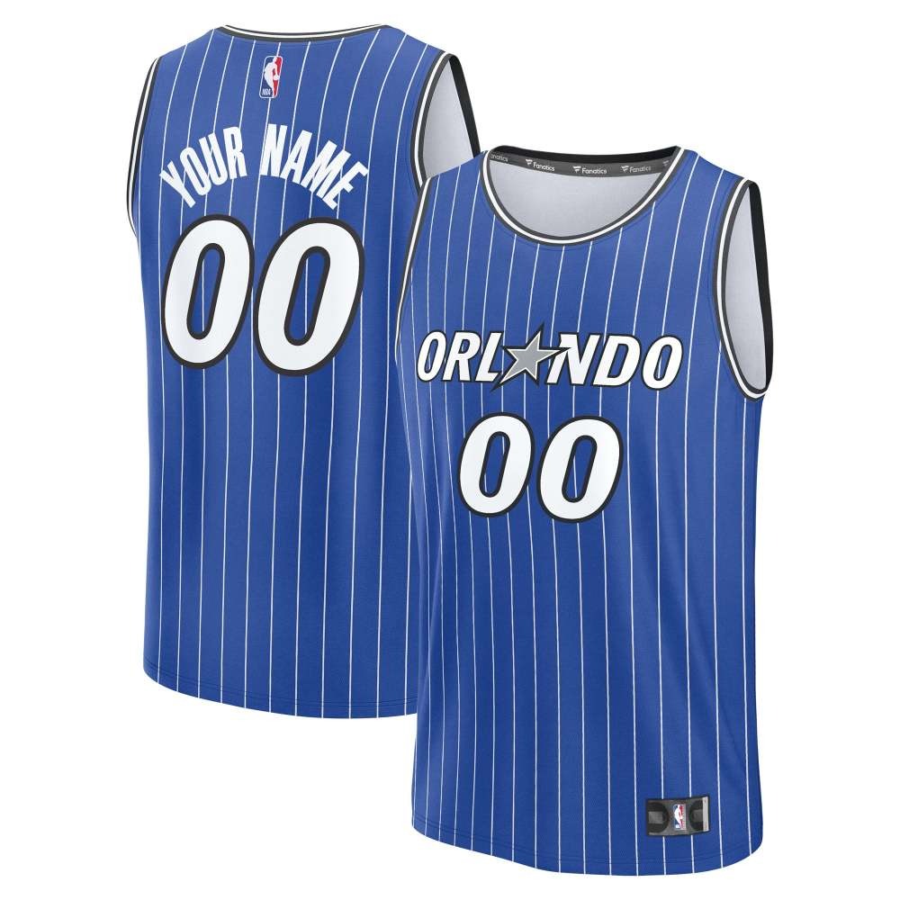 Orlando Magic Youth Essential Fan Custom Jersey Icon Blue - front and back view