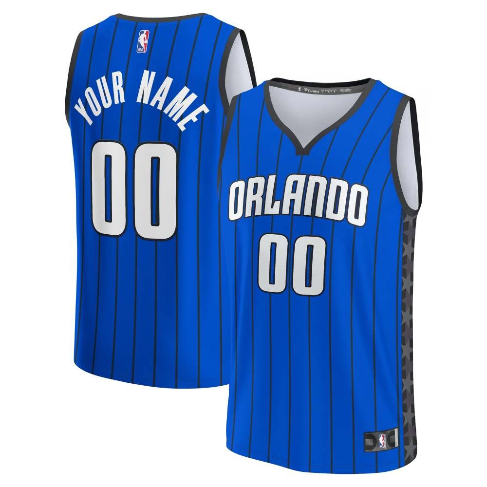 Orlando Magic Youth Essential Fan Custom Jersey Statement Blue - front and back view