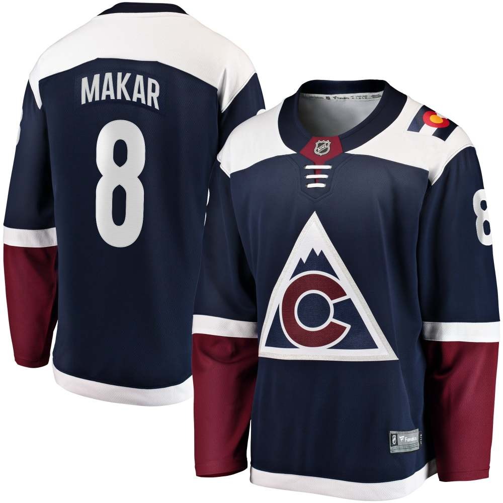 Cale Makar Colorado Avalanche Breakaway Jersey Navy - front and back view