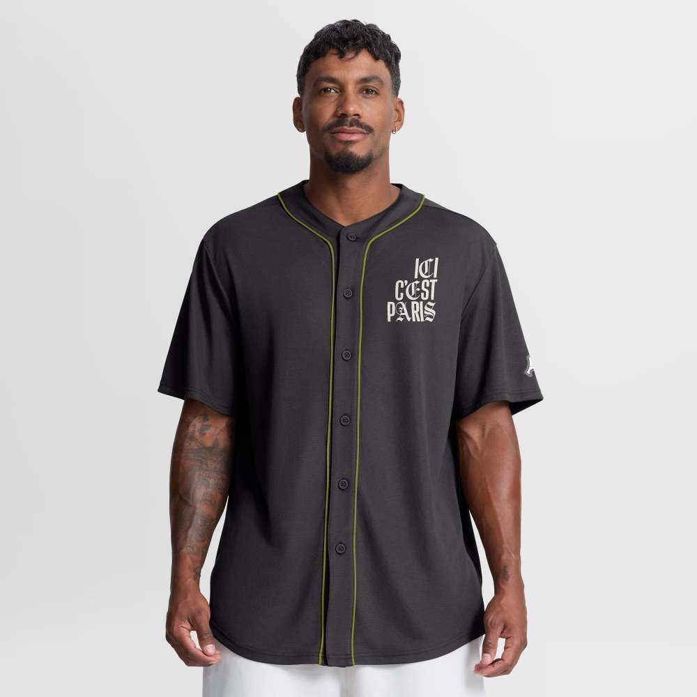 Paris Saint-Germain Oversized Baseball Jersey Charcoal - front and back view