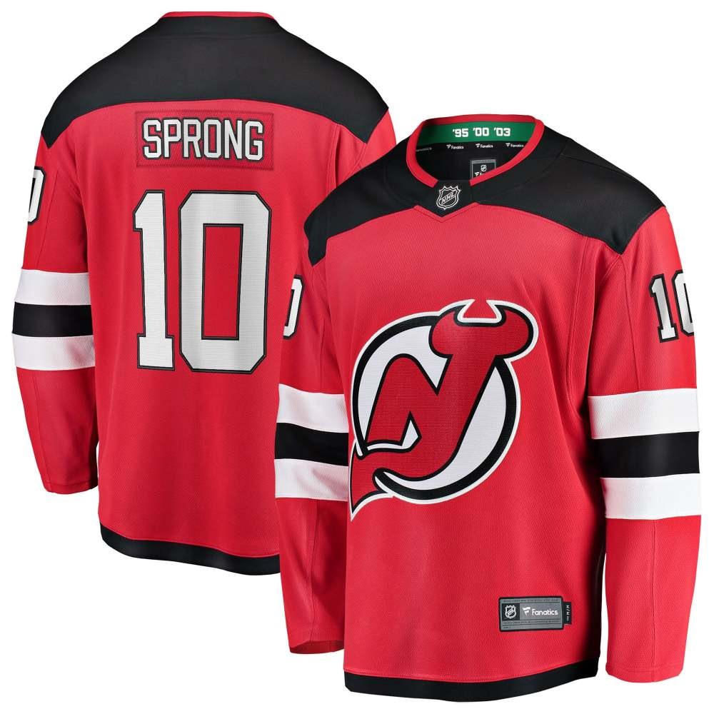Daniel Sprong New Jersey Devils Home Breakaway Jersey Red - front and back view