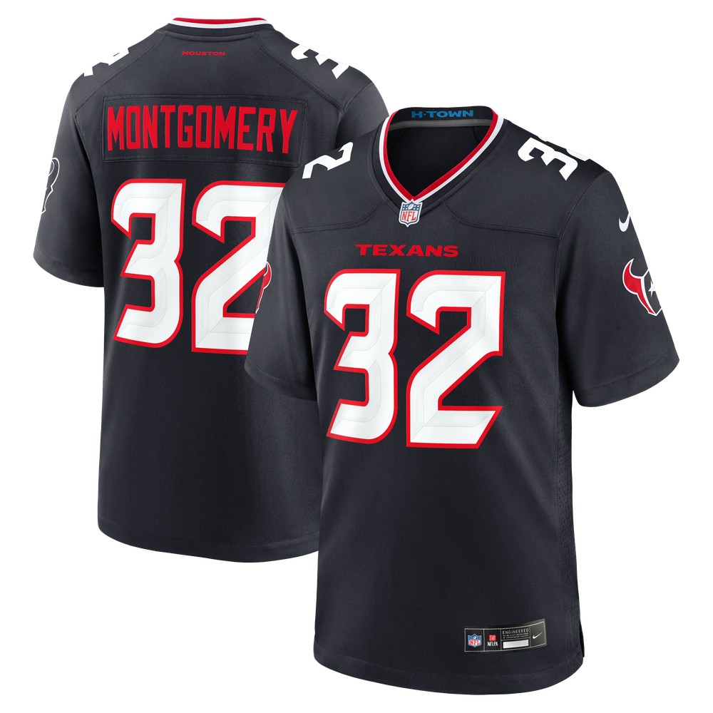 David Montgomery Houston Texans Game Jersey Navy - front and back view