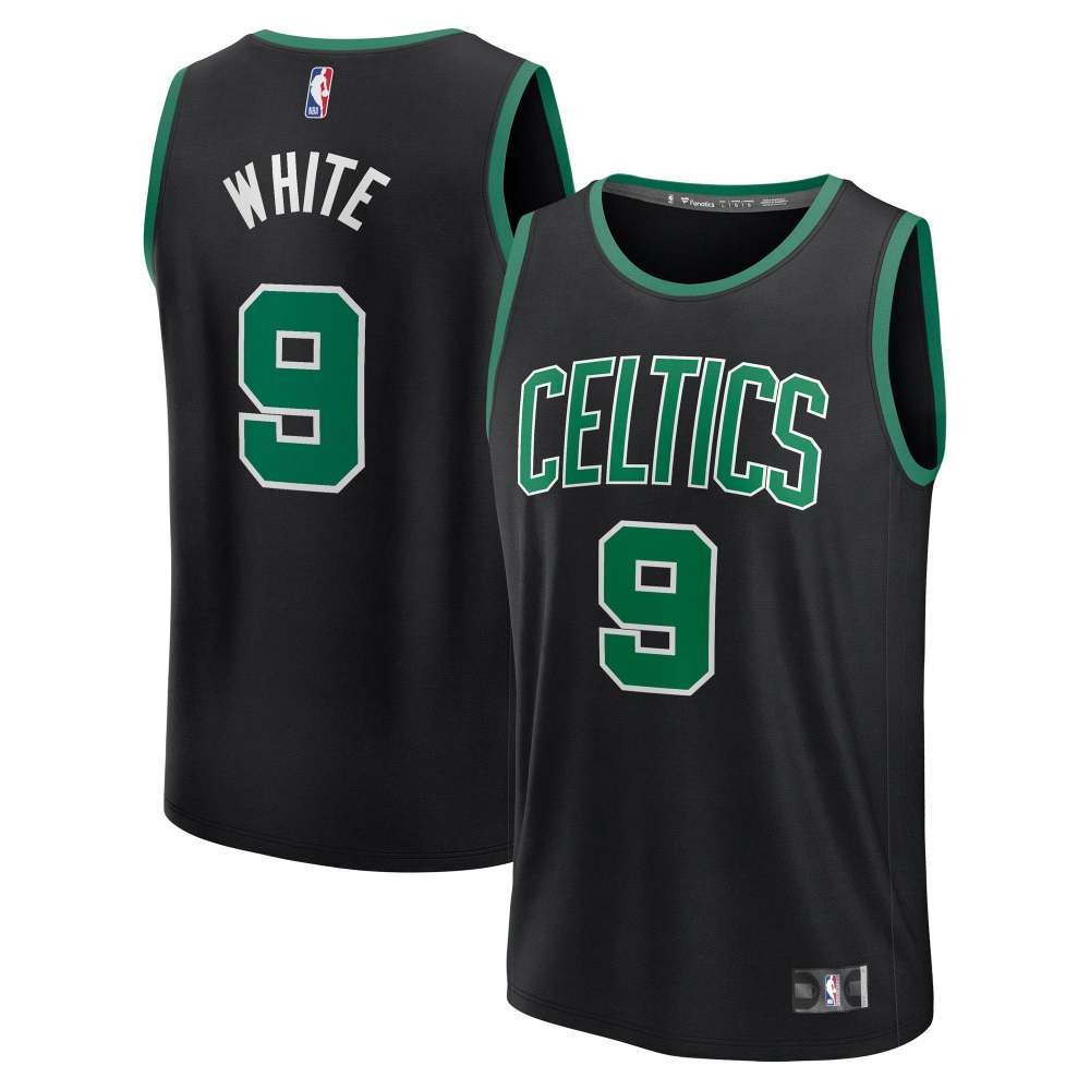 Derrick White Boston Celtics Essential Fan Player Jersey Statement Black - front and back view