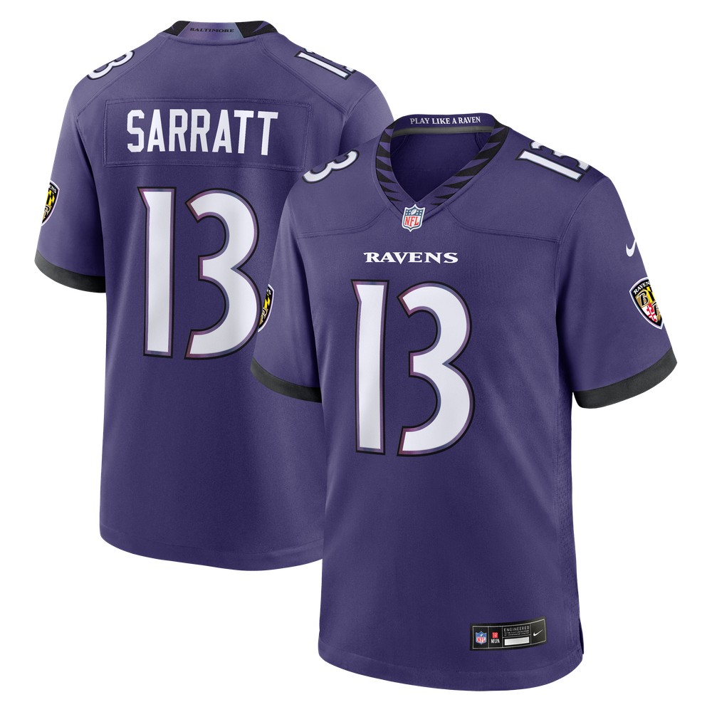 Elijah Sarratt Baltimore Ravens Team Game Jersey Purple - front and back view