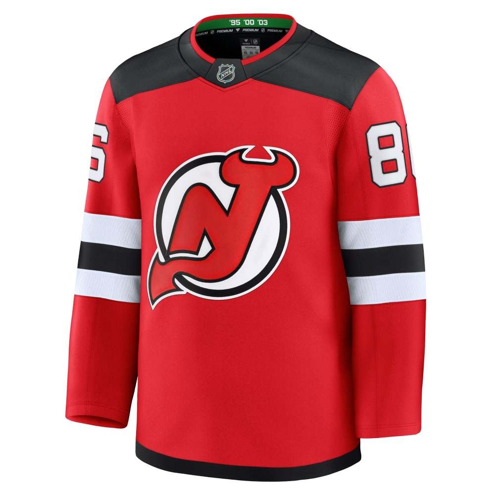 Jack Hughes New Jersey Devils Home Premium Jersey Red - back view