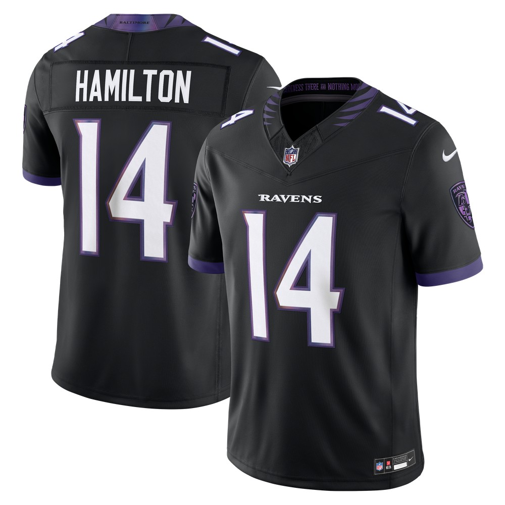 Kyle Hamilton Baltimore Ravens Alternate Vapor F.U.S.E. Stitched Limited - front and back view