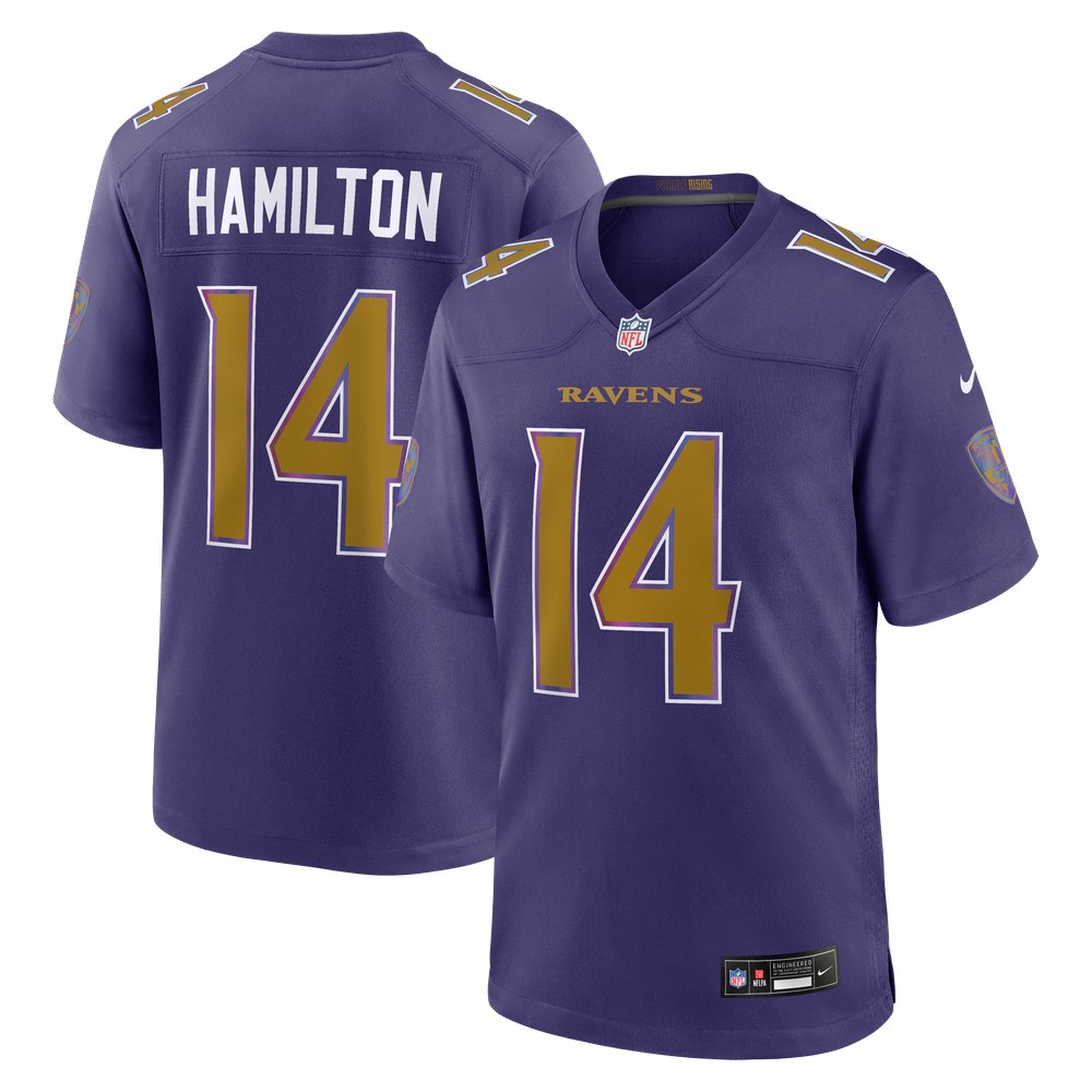 Kyle Hamilton Baltimore Ravens Alternate Game Jersey Purple - front and back view