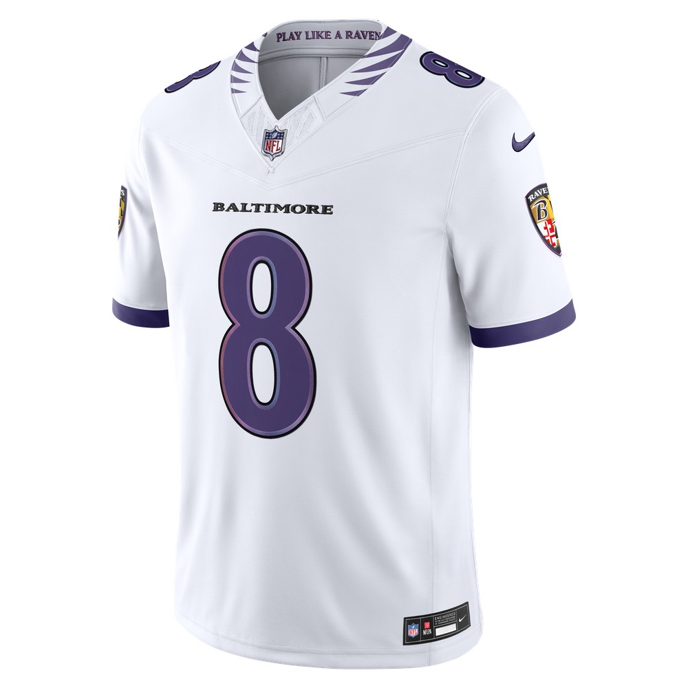 Lamar Jackson Baltimore Ravens Vapor F.U.S.E. Stitched Limited Jersey White - detail view 4