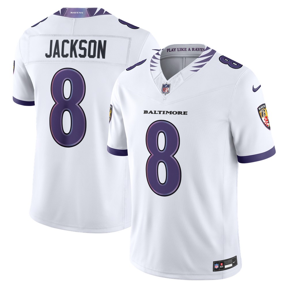 Lamar Jackson Baltimore Ravens Vapor F.U.S.E. Stitched Limited Jersey White - front and back view