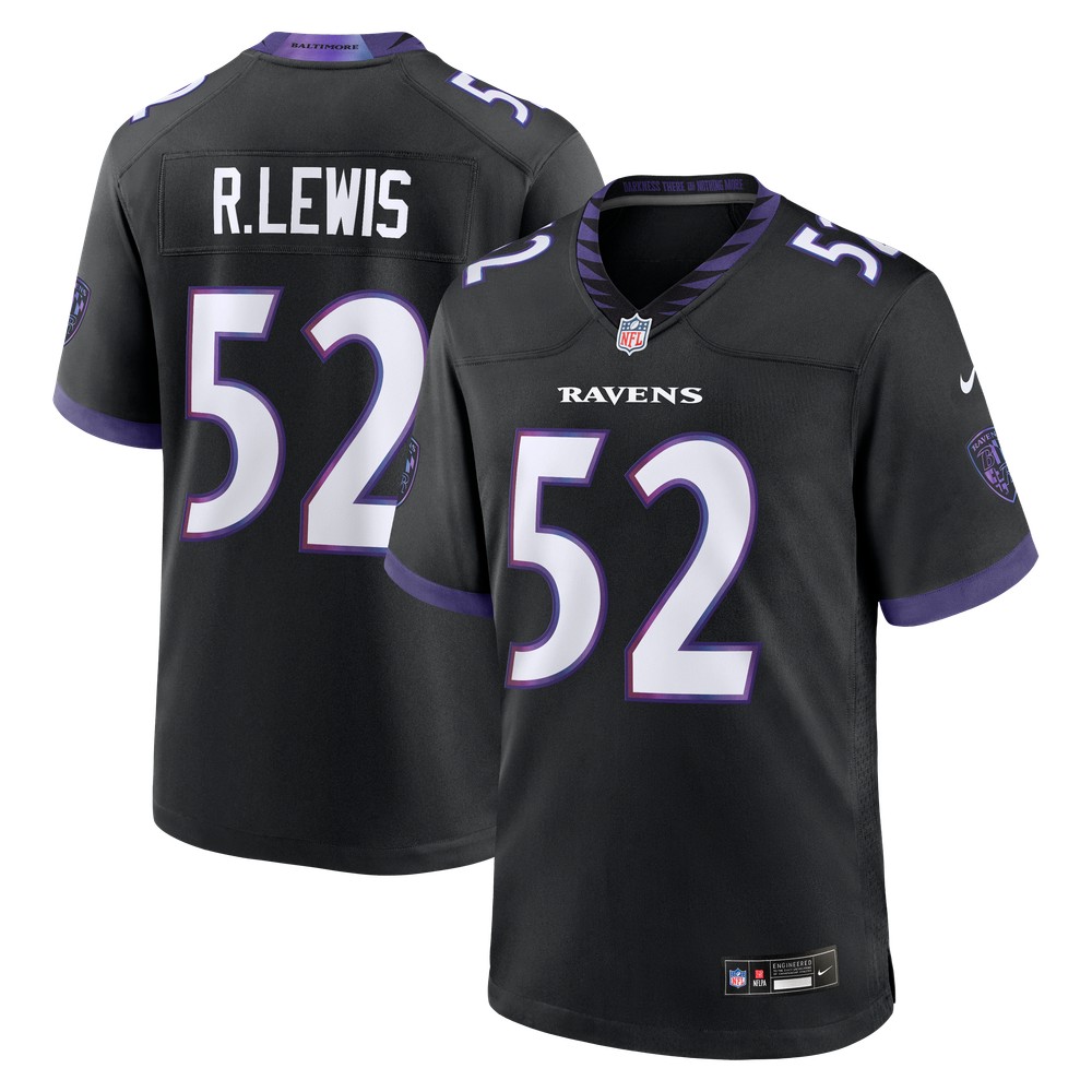 Ray Lewis Baltimore Ravens Alternate Retired Player Game Jersey Black - front and back view