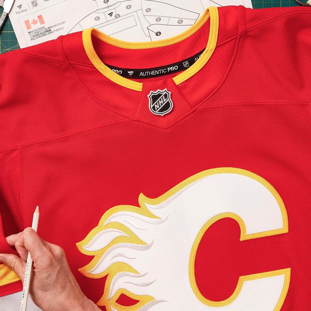 Calgary Flames Home Athletic Fit Pro Custom Jersey Red - detail view 3