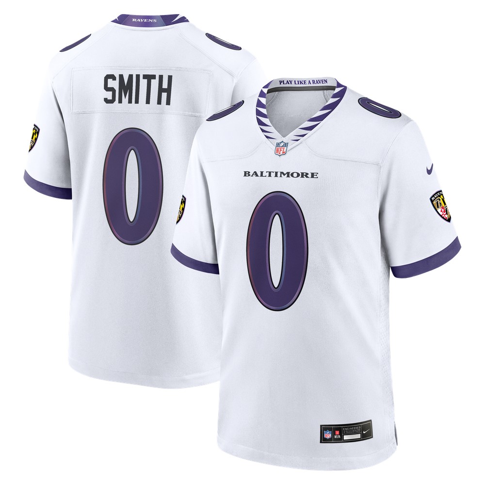 Roquan Smith Baltimore Ravens Game Jersey White - front and back view