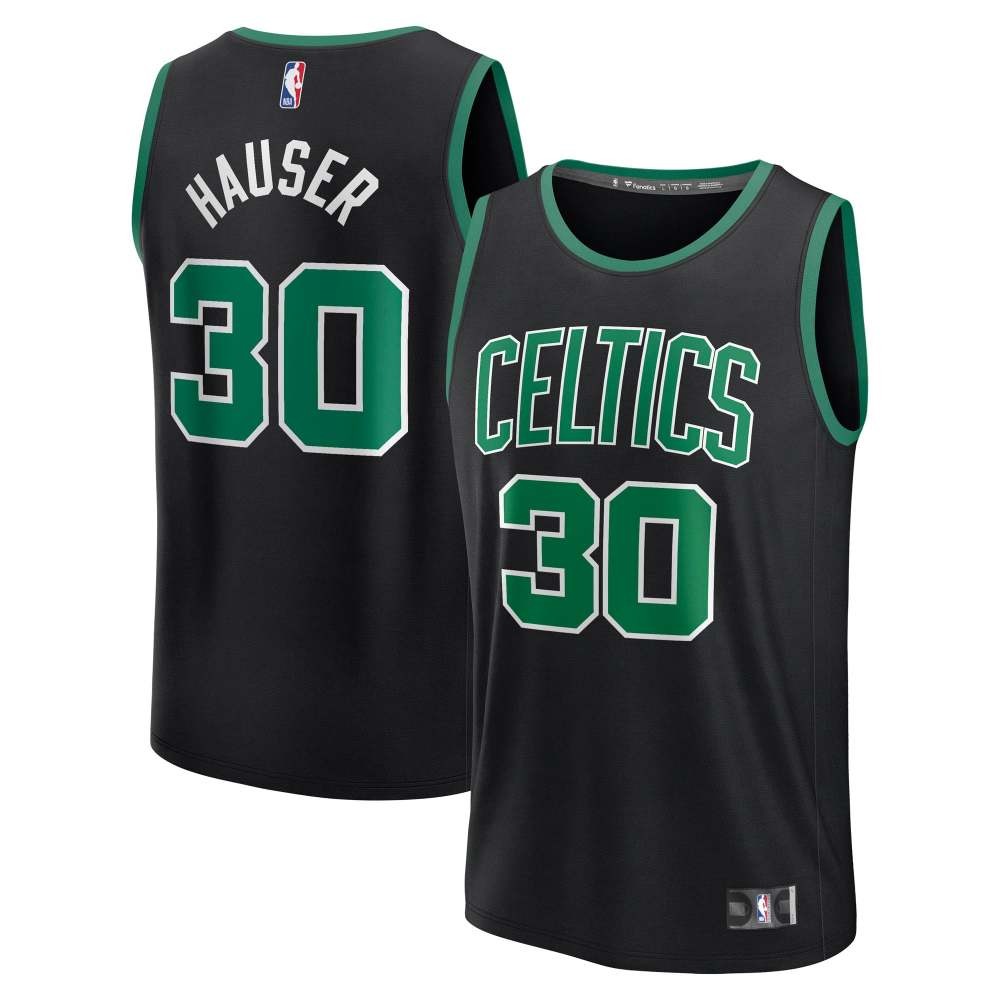 Sam Hauser Boston Celtics Essential Fan Player Jersey Statement Black - front and back view