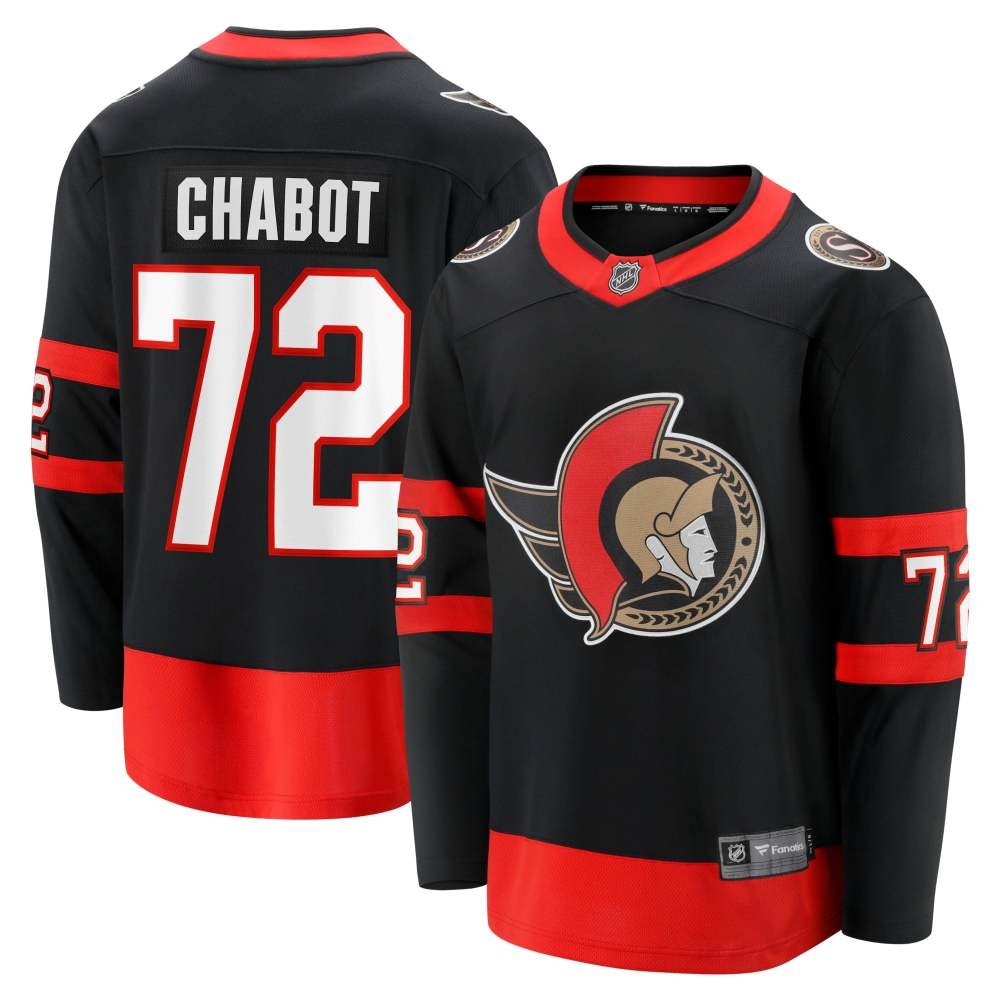 Thomas Chabot Ottawa Senators Home Breakaway Jersey Black - front and back view