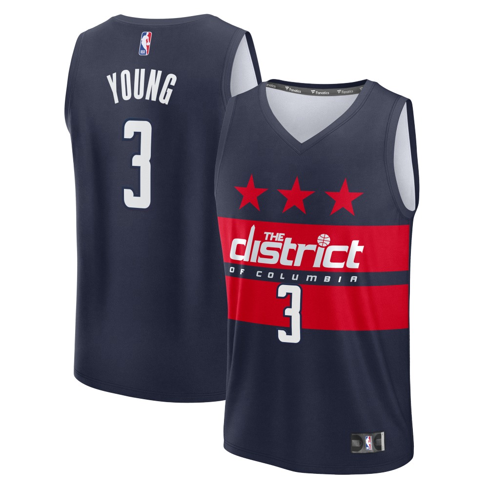 Trae Young Washington Wizards Essential Statement Navy - front and back view