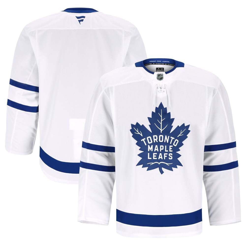 Toronto Maple Leafs Away Athletic Fit Pro Jersey White - front and back view