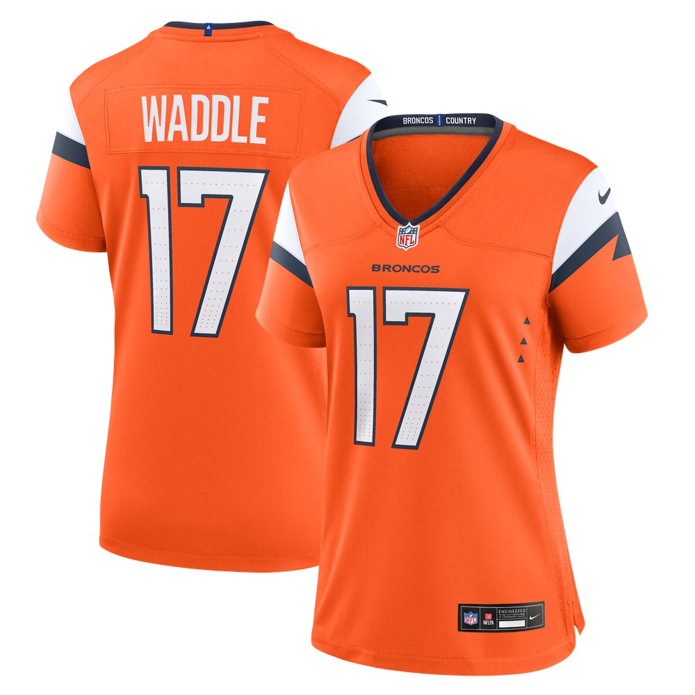 Jaylen Waddle Denver Broncos Women's Game Jersey Orange - front and back view