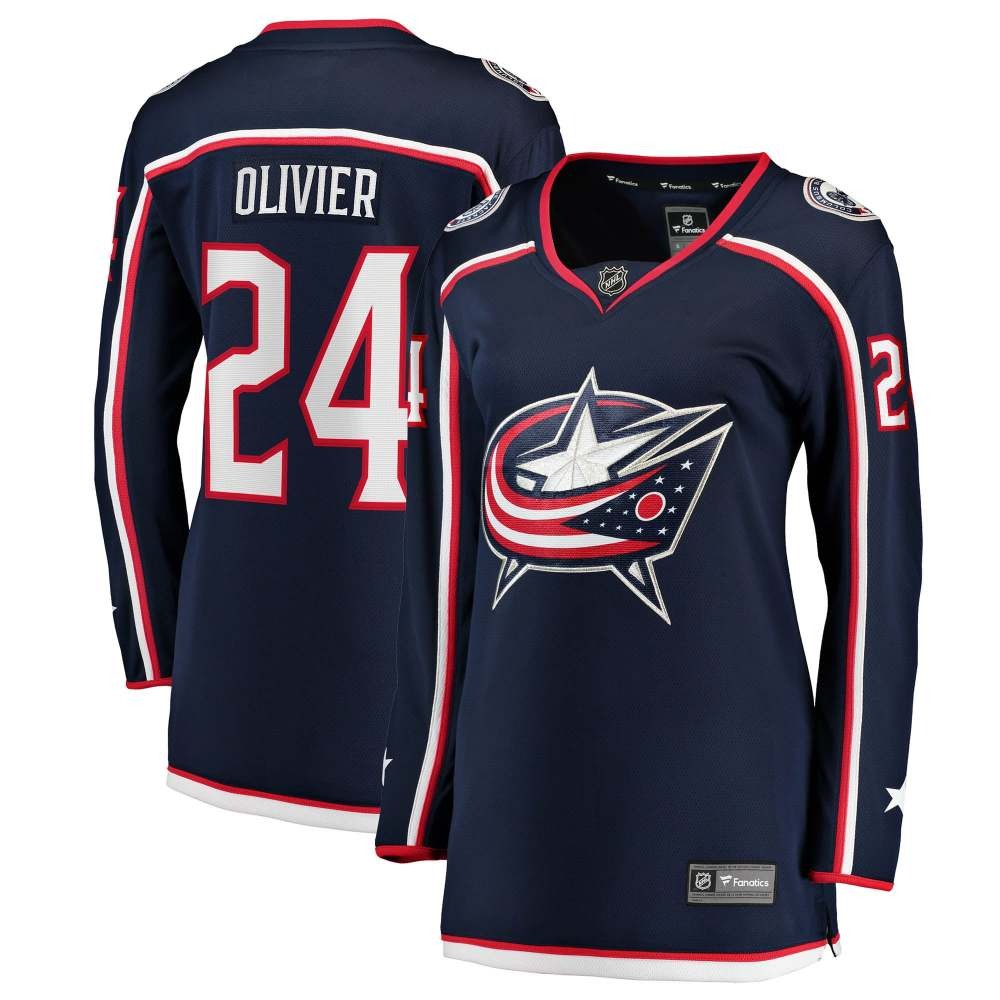 Mathieu Olivier Columbus Blue Jackets Women's Home Breakaway Jersey Navy - front and back view