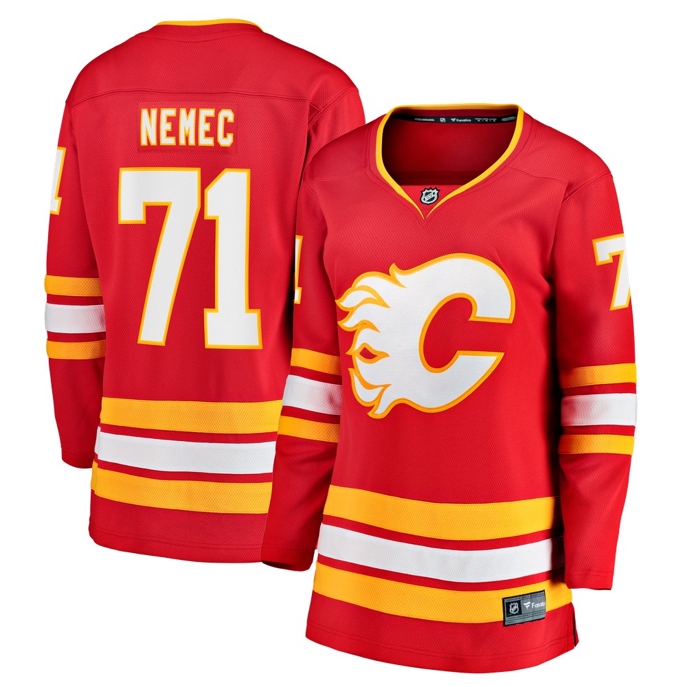 Simon Nemec Calgary Flames Women's Home Breakaway Jersey Red - front and back view