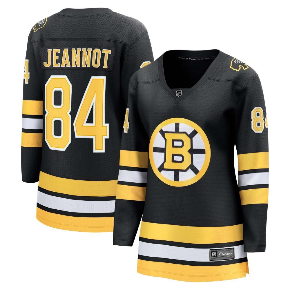 Tanner Jeannot Boston Bruins Women's Home Breakaway Player Jersey Black - front and back view