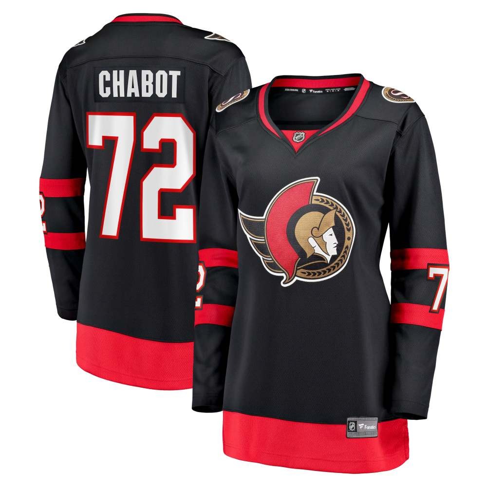 Thomas Chabot Ottawa Senators Women's Home Breakaway Jersey Black - front and back view