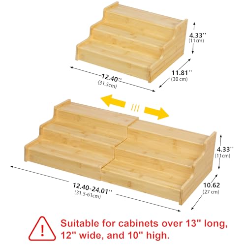 Hongtamoya 3-Tier Expandable Bamboo Mug Holder For Countertop Coffee Cup Holder Display Mug Organizer Mug Rack for Coffee Bar Organizer Mug Shelf for Cabinet for Kitchen, Home