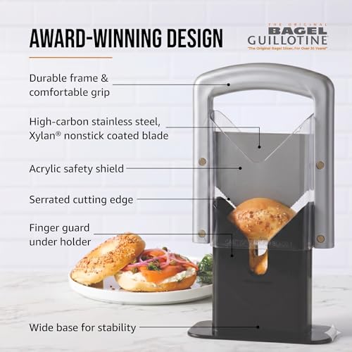 Hoan Bagel Biter Bagel Slicer and Cutter with Safety Shields - Guillotine Style Bagel Cutter Slicer for Large and Small Bagels, English Muffins, Buns, and Rolls - Compact, Dishwasher Safe