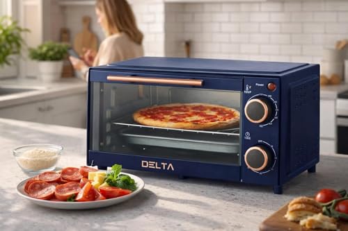 2 Slice Toaster Oven, Small Countertop Oven, Compact Mini Oven Fits 9” Pizza, with Timer & Temperature Control with Baking Tray & Rack for Kitchen, Dorm, Apartment, 750W