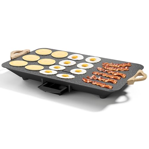 CookSimple Everyday 20"x12" Electric Griddle–1700W Nonstick ILAG Granite Surface, Large Sloped Design, Perfect for Family Meals, Pancakes&Eggs, Fast Even Heating, Easy to Clean, Granite Black