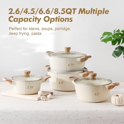 SENSARTE Ceramic Nonstick Pot, Stock Pot with Lid, Pasta Pot, 4.5 QT, White