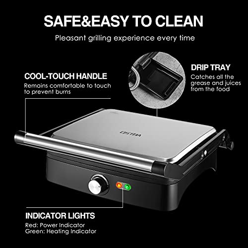 OSTBA Panini Press Grill, 4-Slice Sandwich Maker with Nonstick Plates