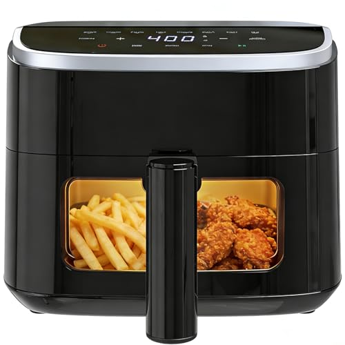 Simple Deluxe 8-in-1 Air Fryer 4 Qt, Digital Preset Airfryer with Visible Window, Nonstick and Dishwasher-Safe Basket for Chips, Bake, Wings, 60-Min Timer, 1500W, Gray