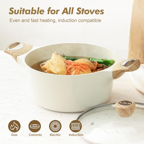 SENSARTE Ceramic Nonstick Pot, Stock Pot with Lid, Pasta Pot, 4.5 QT, White
