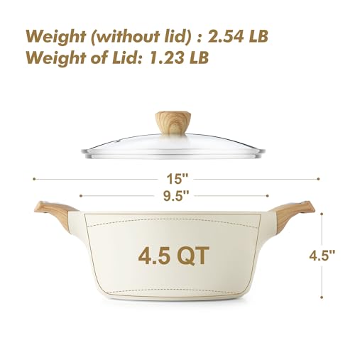 SENSARTE Ceramic Nonstick Pot, Stock Pot with Lid, Pasta Pot, 4.5 QT, White
