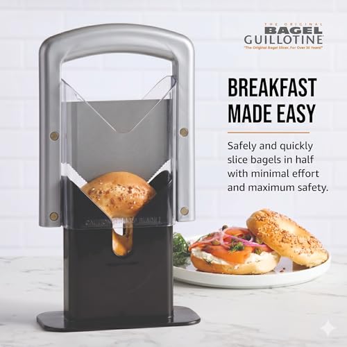 Hoan Bagel Biter Bagel Slicer and Cutter with Safety Shields - Guillotine Style Bagel Cutter Slicer for Large and Small Bagels, English Muffins, Buns, and Rolls - Compact, Dishwasher Safe