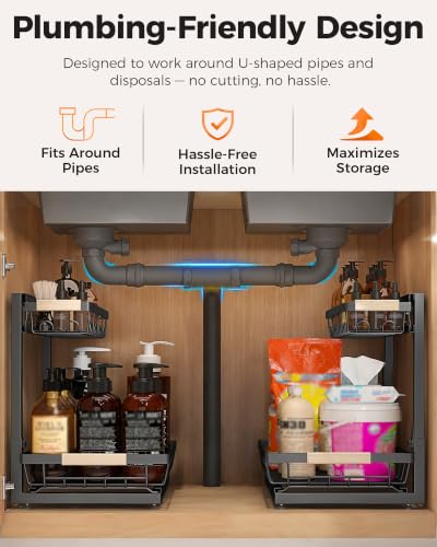 Sevenblue 2-Pack 2-Tier Height Adjustable Under Sink Organizer & Storage