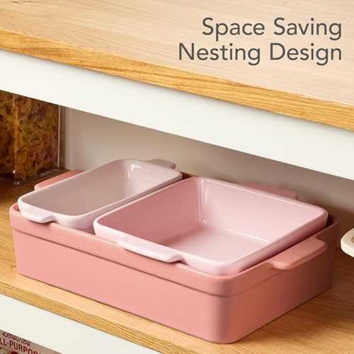 Best Choice Products 3-Piece Ceramic Casserole Baking Dish Set Pink