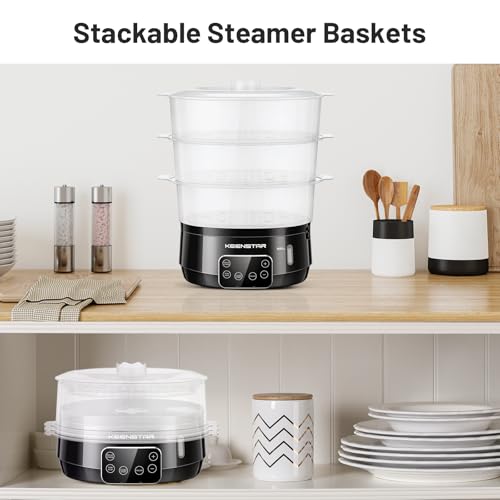 13.7QT Electric Food Steamer for Cooking, Vegetable Steamer with 3 Tiers BPA-Free Baskets, Digital Steamer with Appointment, 800W Fast Cooking, Ideal for Veggies Seafood Rice Black