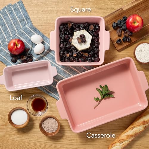 Best Choice Products 3-Piece Ceramic Casserole Baking Dish Set Pink