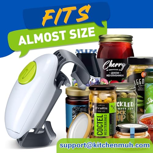 KITCHENMUH Higher Torque Electric Jar Opener for Seniors with Arthritis Fit Almost Jars Size, Automatic Jar Opener for Weak Hands, Hands Free Battery Operated Bottle Opener for Arthritic Hands (White)