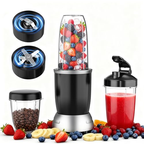 Smoothie Blender, 25000 RPM Portable Blender for Smoothies, Countertop Blenders for Kitchen with 37oz, 32oz, 23oz Personal Blenders Cups, 2 Spout Lids &1 Resealable Lid for Crushing, Juice, Nuts