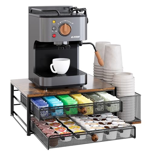 TQVAI K Cup Holder - 60 Capsule Capacity 2 Tier Sliding Pods Storage Drawer with Disposable Cups & Lids Holder, Coffee Bar Station Organizer for Countertop, Black